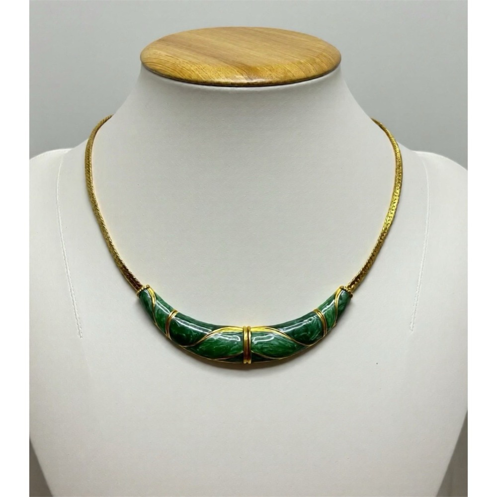 Lady Remington Vintage Gold & Green‎ Faux Malachite Collar Necklace Statement LR